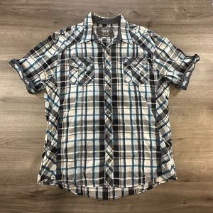 BKE Blue Grey Plaid Short Sleeve Button Down - 2XL